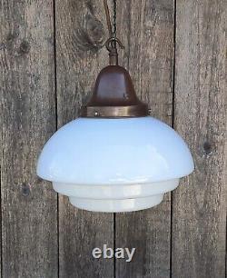 Art Deco Sky Scraper Pendant Light C1930s Milk Glass Reclaimed Vintage Lighting