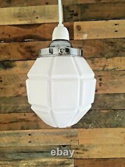 Art Deco Style Geometric Opaline Glass Ceiling Light Lamp Shade & Chrome Gallery