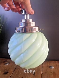 Art Deco Style Jade Green Opaline Glass Ceiling Light Lamp Shade Chrome Gallery