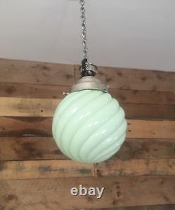 Art Deco Style Jade Green Opaline Glass Ceiling Light Lamp Shade Chrome Gallery
