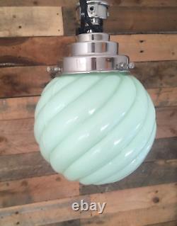 Art Deco Style Jade Green Opaline Glass Ceiling Light Lamp Shade Chrome Gallery