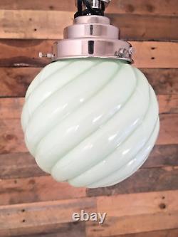 Art Deco Style Jade Green Opaline Glass Ceiling Light Lamp Shade Chrome Gallery