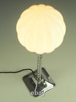 Art Deco Table Lamp with White Opaline Pumpkin Globe