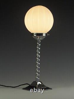 Art Deco Table Lamp with White Opaline Pumpkin Globe