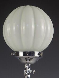 Art Deco Table Lamp with White Opaline Pumpkin Globe