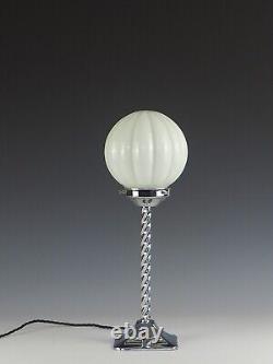 Art Deco Table Lamp with White Opaline Pumpkin Globe