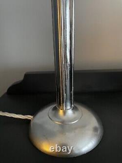 Art Deco chrome table lamp with White Opaline shade Rewired