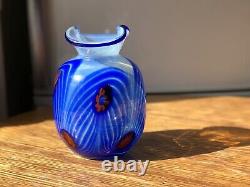 Art Glass Blue Opalescent Vase Unusual Shape