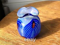 Art Glass Blue Opalescent Vase Unusual Shape