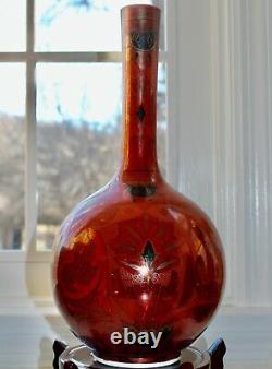 Art Nouveau Opaline Glass Vase Bohemian Maroon & Black 13.5