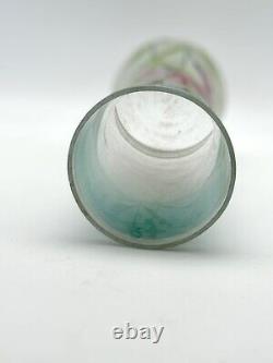 Art Nouveau Style Opalescent Art Glass Vase Hand Painted Iris Design