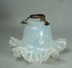 Art Nouveau Victorian Opalescent Glass Lamp Shade Bell Ruffled Gold Rim withFitter