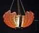 Art Deco 3-tinted Opalescent Glass Moulded Slip Clamshell Odeon Pendant Light