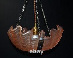 Art deco 3-tinted opalescent glass moulded slip clamshell Odeon pendant light