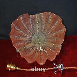 Art deco 3-tinted opalescent glass moulded slip clamshell Odeon pendant light