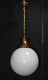 Art Deco Edwardian Opaline Glass & Bronze Schoolhouse Pendant Light C-1910s