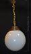 Art Deco Edwardian Opaline Glass & Bronze Schoolhouse Pendant Light C-1910s