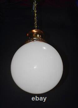 Art deco Edwardian Opaline glass & Bronze schoolhouse pendant light C-1910s