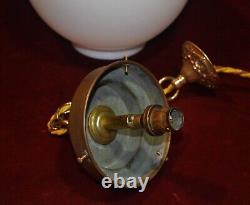 Art deco Edwardian Opaline glass & Bronze schoolhouse pendant light C-1910s