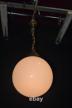 Art deco Edwardian Opaline glass & Bronze schoolhouse pendant light C-1910s