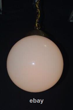 Art deco Edwardian Opaline glass & Bronze schoolhouse pendant light C-1910s