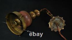 Art deco Large & heavy Opaline glass, bronze & brass school house pendant light