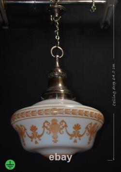 Art deco Neoclassical Opaline glass & chrome pendant schoolhouse light C-1920s
