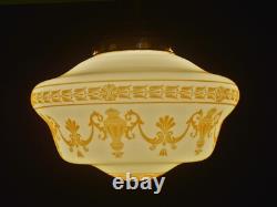 Art deco Neoclassical Opaline glass & chrome pendant schoolhouse light C-1920s