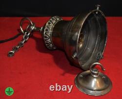 Art deco Neoclassical Opaline glass & chrome pendant schoolhouse light C-1920s