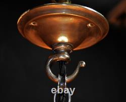 Art deco Neoclassical Opaline glass & chrome pendant schoolhouse light C-1920s