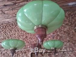 Art deco ceiling lamp. 1920/30. Original. 3 green Opaline globe