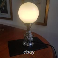Art deco elephant table lamp opalescent glass shade