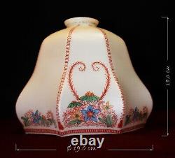 Art deco gilt brass, bronze & Hand- painted Opaline glass pendant light C-1930s