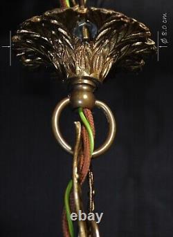 Art deco gilt brass, bronze & Hand- painted Opaline glass pendant light C-1930s