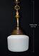 Art Deco Industrial Opaline Glass Bronze & Brass Schoolhouse Pendant Light C1920