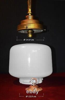 Art deco industrial Opaline glass bronze & brass schoolhouse pendant light C1920