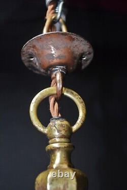 Art deco industrial Opaline glass bronze & brass schoolhouse pendant light C1920