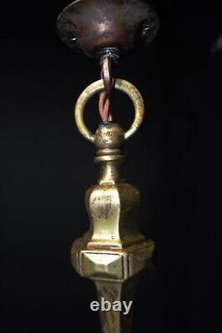 Art deco industrial Opaline glass bronze & brass schoolhouse pendant light C1920