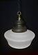 Art Deco Industrial Opaline Glass & Bronze Pendant Schoolhouse Light C-1930s