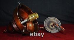 Art deco industrial Opaline glass & bronze pendant schoolhouse light C-1940s