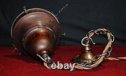 Art deco industrial Opaline glass & bronze pendant schoolhouse light C-1940s