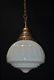 Art Deco Industrial Opaline Glass & Chrome Pendant Schoolhouse Light C-1920s