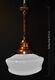 Art Deco Industrial Opaline Glass & Chrome Pendant Schoolhouse Light C-1920s
