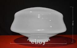 Art deco industrial Opaline glass & chrome pendant schoolhouse light C-1920s