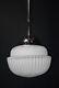Art Deco Industrial Opaline Glass & Chrome Pendant Schoolhouse Light C-1940s
