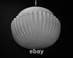 Art deco industrial Opaline glass & chrome pendant schoolhouse light C-1940s