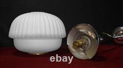 Art deco industrial Opaline glass & chrome pendant schoolhouse light C-1940s