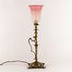 Arts And Crafts Brass Table Lamp With Cut Glass Cranberry Opaline Glass Shade