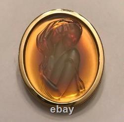 Authentic LALIQUE Clemence Lady Cameo Opalescent Pink Crystal Pendant Pin Brooch