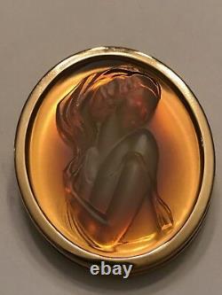 Authentic LALIQUE Clemence Lady Cameo Opalescent Pink Crystal Pendant Pin Brooch